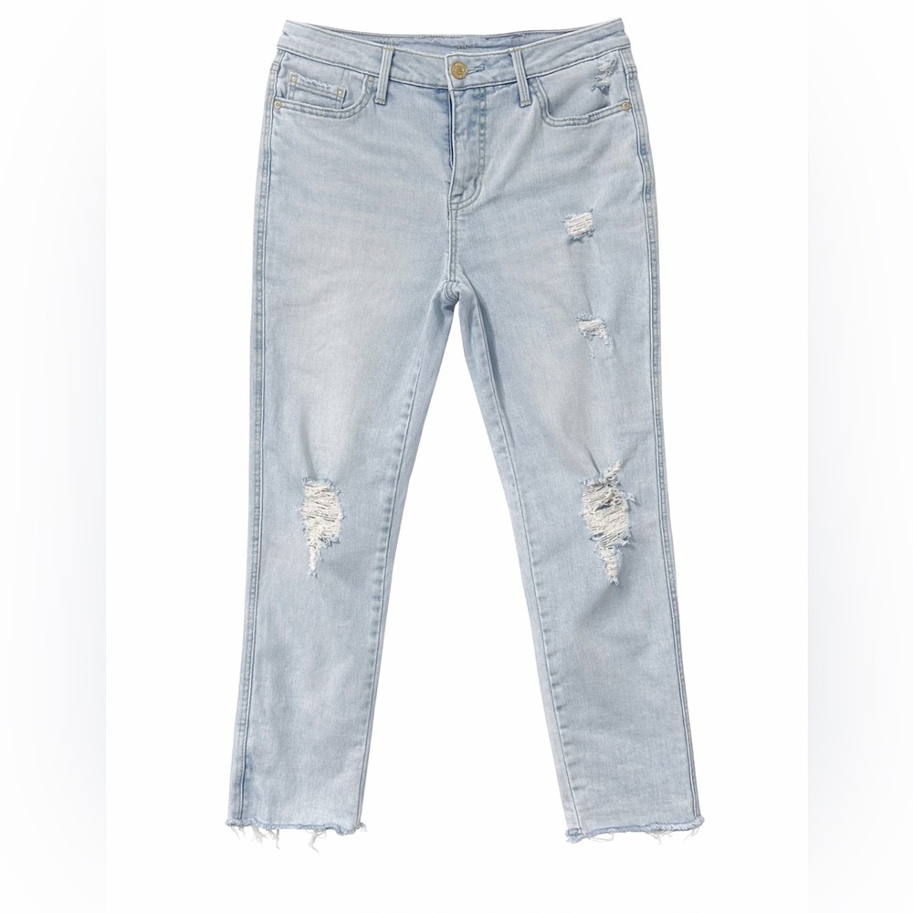 Seven7 Light Wash Distressed Jeans Size 4 Raw Hem Cropped Stretch Denim